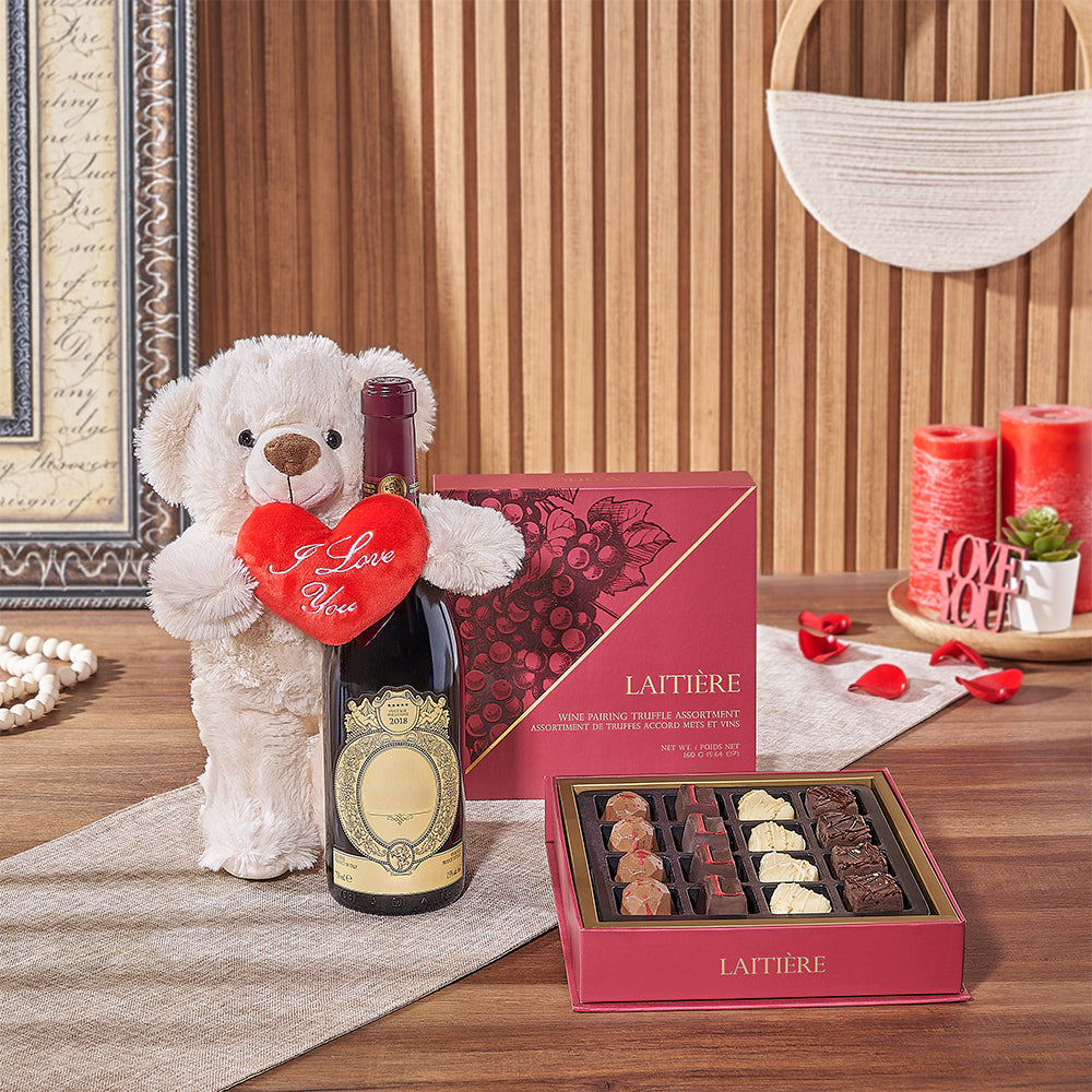 Valentine's Day Wine Basket with Truffles – how the gift is presented