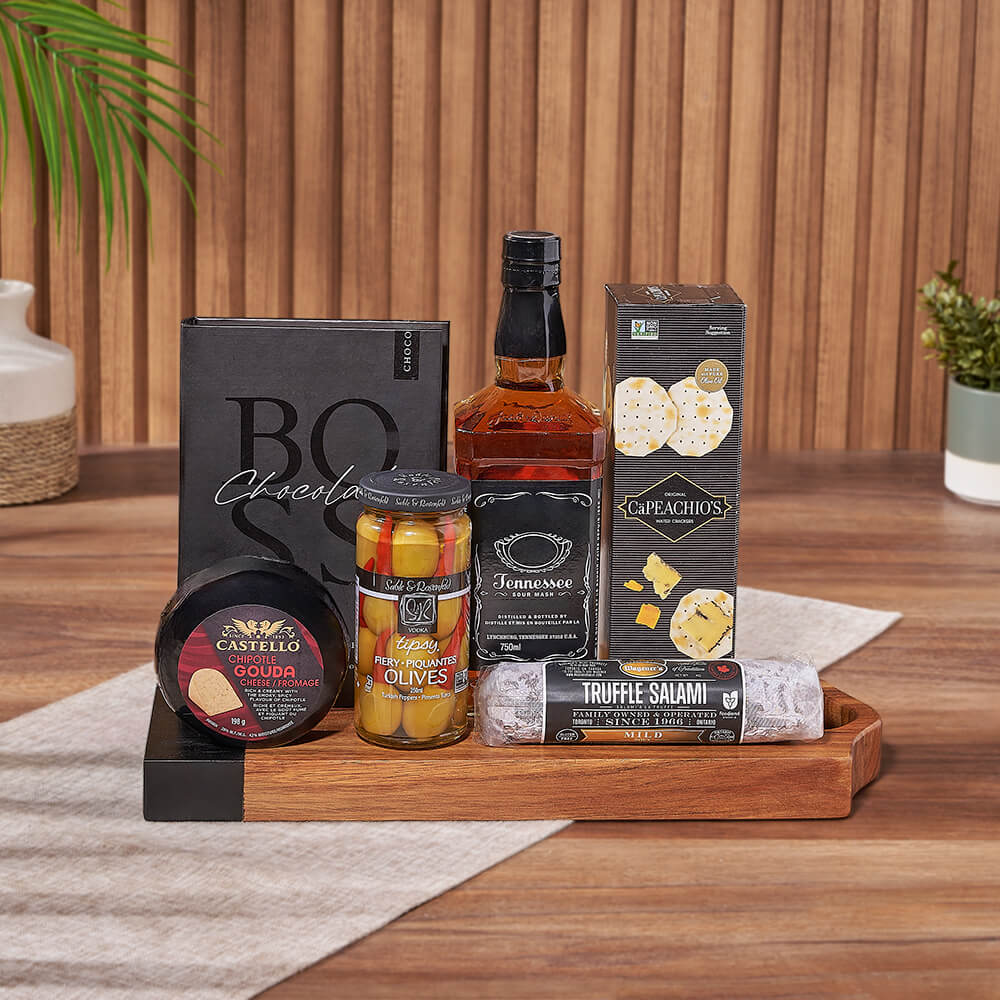 Salami, Cheese &amp; Liquor Board, liquor gift, liquor, charcuterie gift, charcuterie, Vancouver delivery