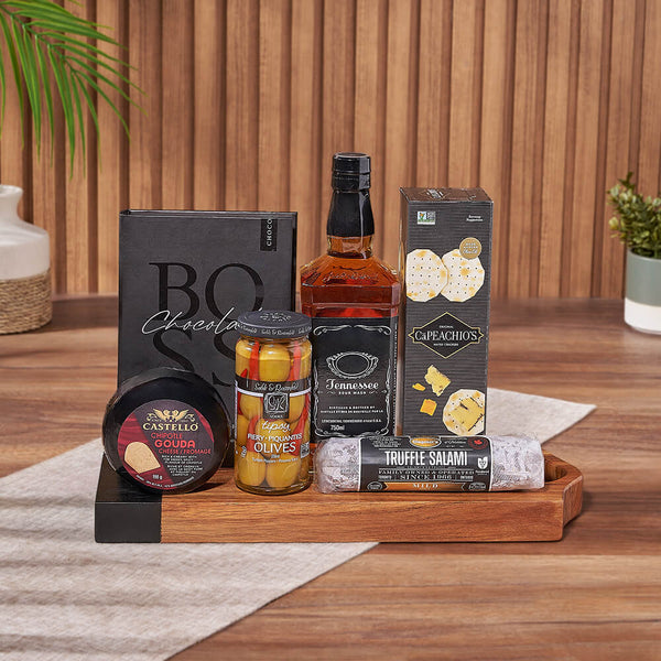 Salami, Cheese & Liquor Board Liquor gift baskets Vancouver