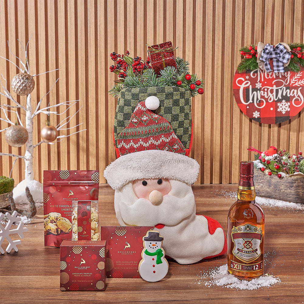 Santa Stocking &amp; Liquor Gift Set, liquor gift, liquor, Christmas gift, Christmas, chocolate gift, chocolate, cookie gift, cookie, Vancouver delivery