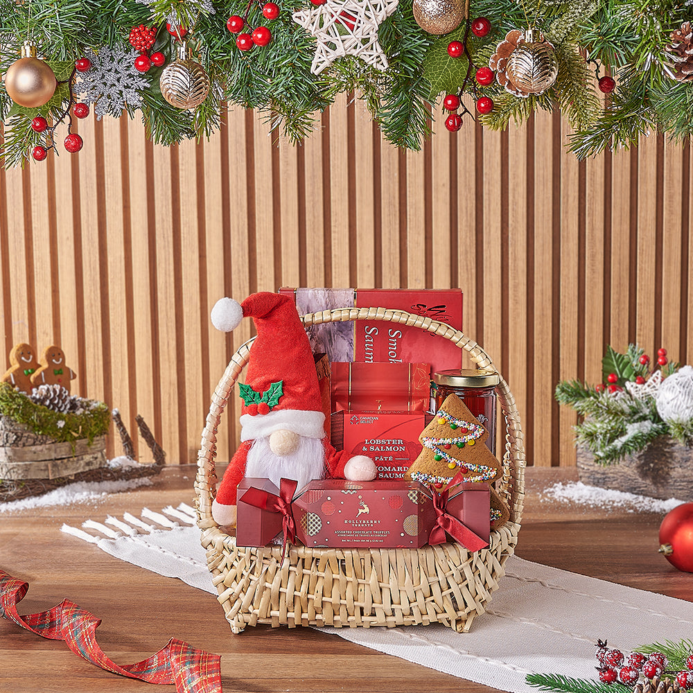 Festive Chocolate Truffles and Smoked Salmon Basket – how the gift is presented