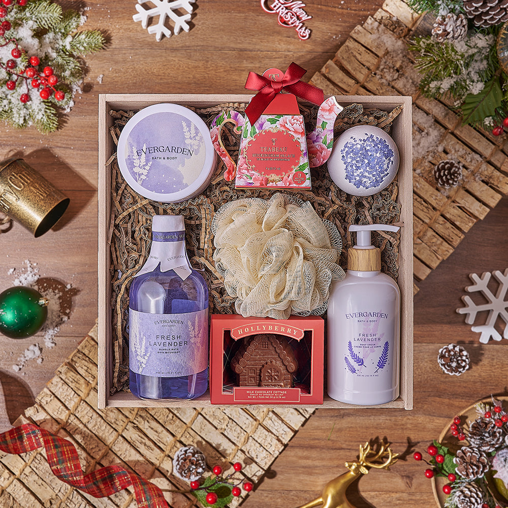 Christmas Spa and Chocolate Gift Basket – how the gift is presented