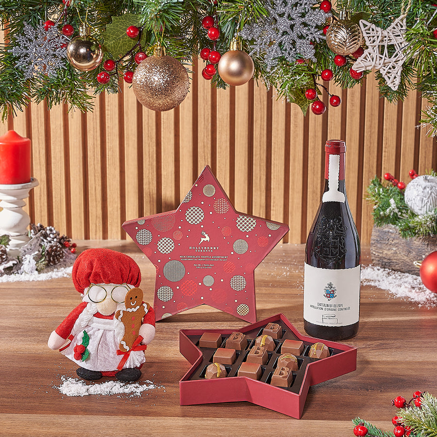 Shining Star Wine Gift Basket, wine gift, wine, chocolate gift, chocolate, Christmas gift, Christmas, Vancouver delivery