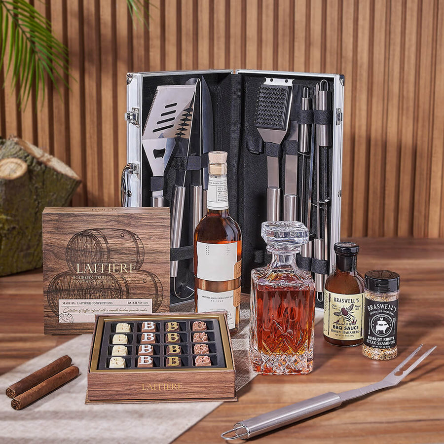 Smokin’ BBQ Grill Gift Set with Liquor, liquor gift, liquor, grill gift, grill, decanter gift, decanter, Vancouver delivery