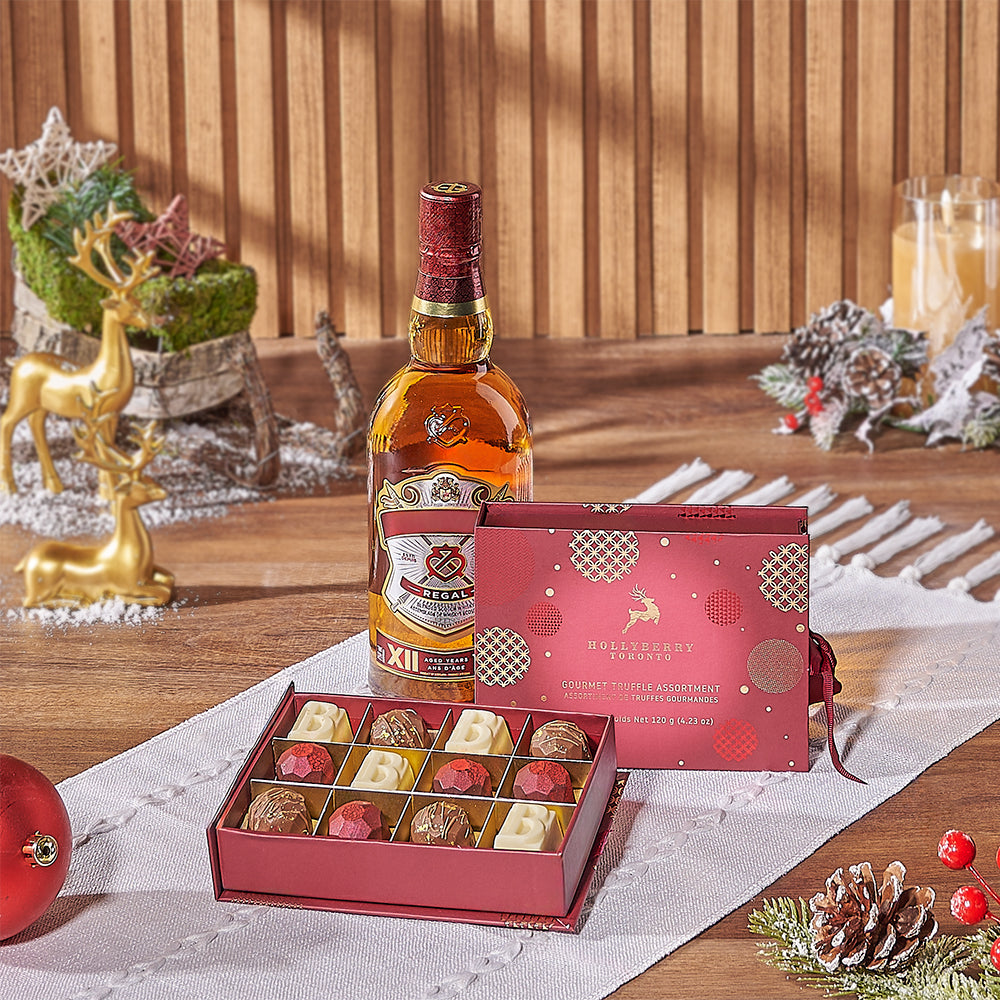 Whiskey and Hollyberry Truffles Gift Set – how the gift is presented