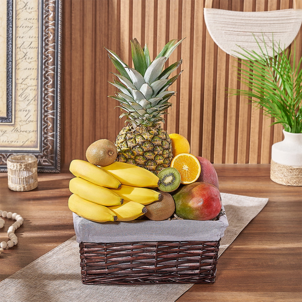 Premium Small Grey Split Willow Basket with Fruit Assortment – how the gift is presented