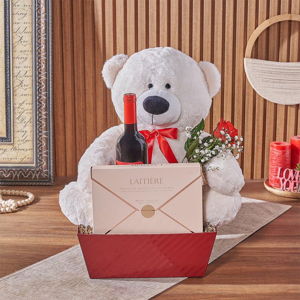 Red Rose and Wine Valentine's Gift – how the gift is presented