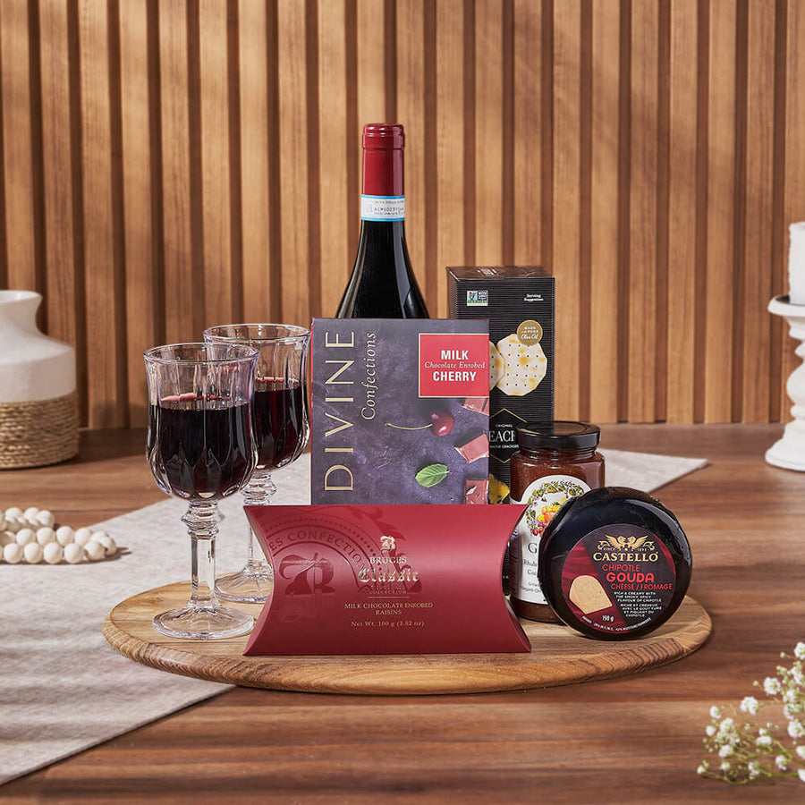 Sweet & Fruity Wine Gift Basket, wine gift, wine, cheese gift, cheese, chocolate gift, chocolate, Vancouver delivery