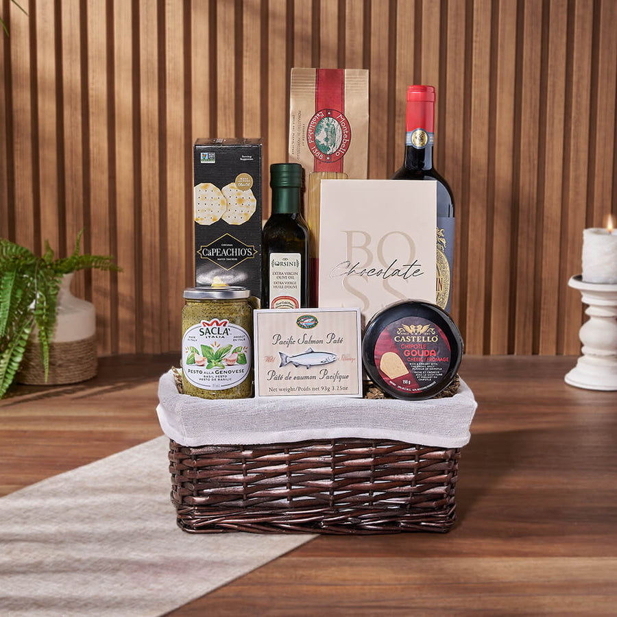 Taste of Indulgence Cheese & Wine Gift Set, wine gift, wine, cheese gift, cheese, seafood gift, seafood, Vancouver delivery