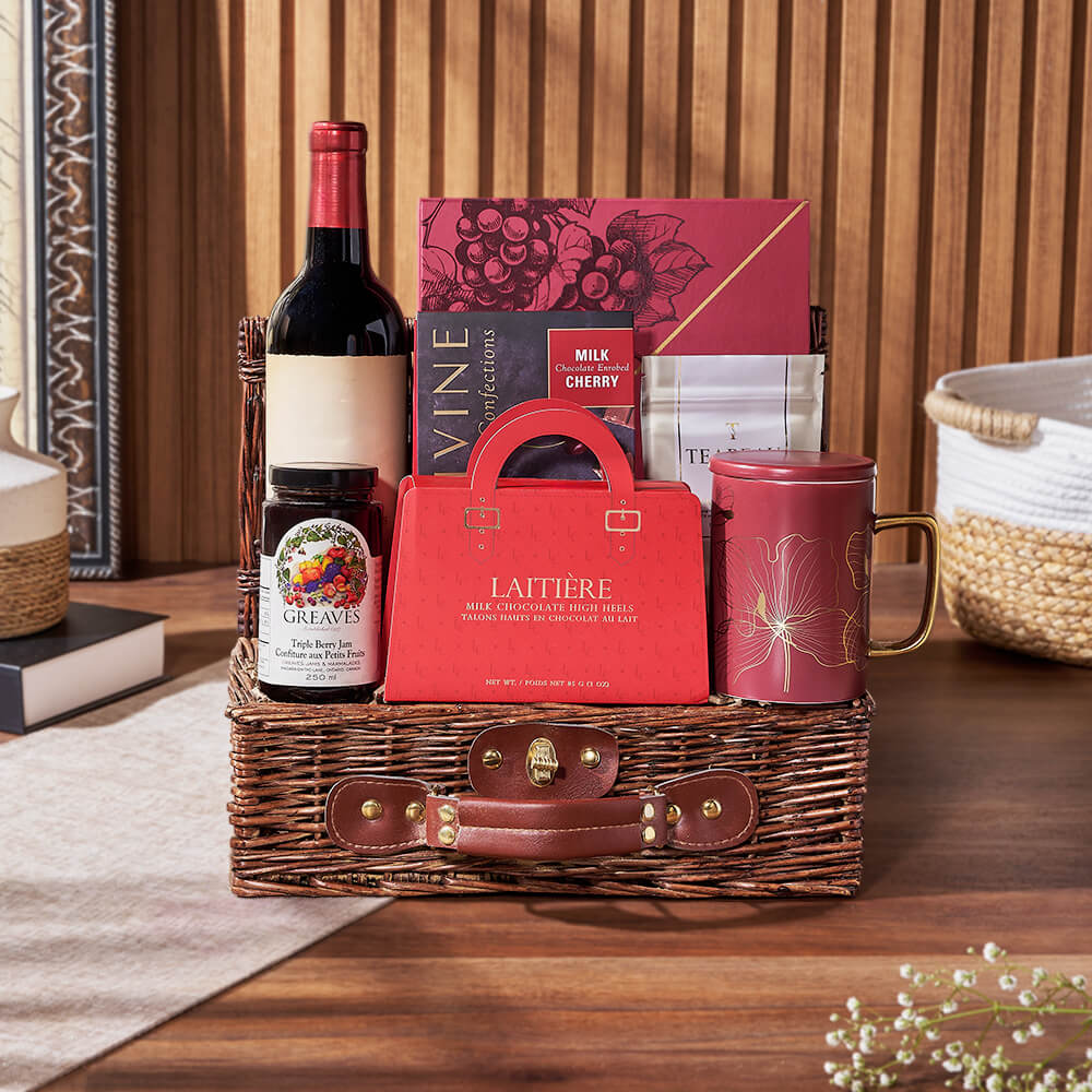 Tea &amp; Sweets Wine Basket, wine gift, wine, tea gift, tea, chocolate gift, chocolate, Vancouver delivery