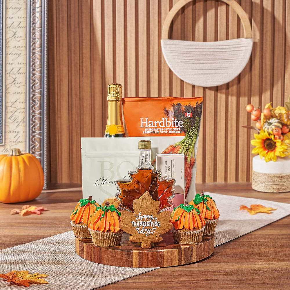 Thanksgiving Bubbly &amp; Snacks Basket, sparkling wine gift, sparkling wine, champagne gift, champagne, cupcake gift, cupcake, Vancouver delivery