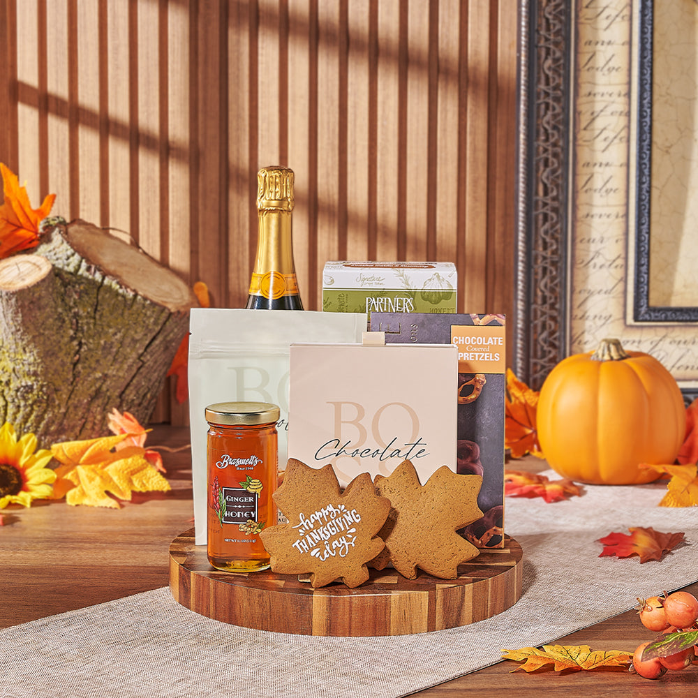 Thanksgiving Celebration &amp; Treats Basket, thanksgiving gift, thanksgiving, chocolate gift, chocolate, champagne gift, champagne, sparkling wine gift, sparkling wine, Vancouver delivery