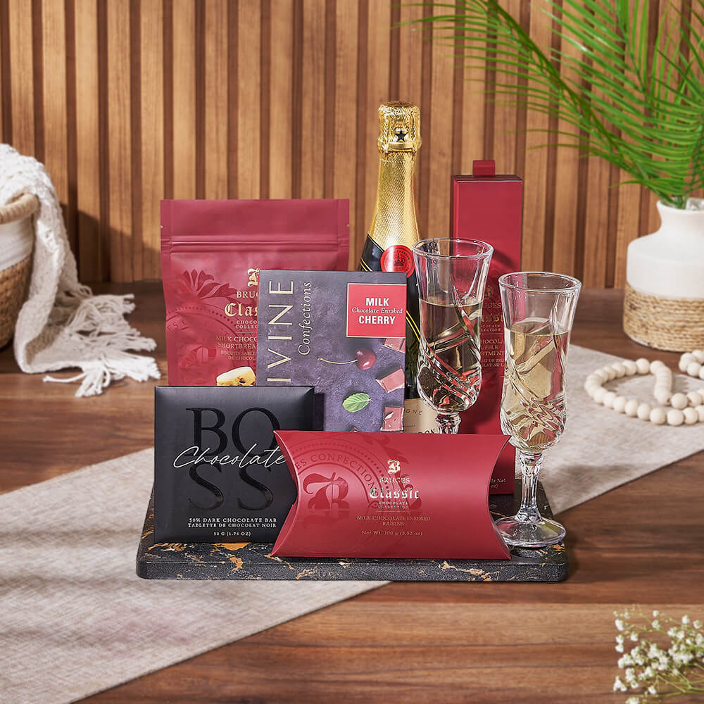 Chocolate Truffles with Sparkling Wine Basket – how the gift is presented