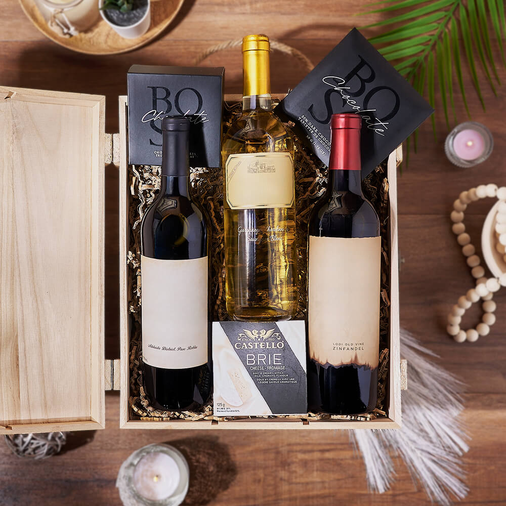 Wooden Box Wine Gift Basket – how the gift is presented