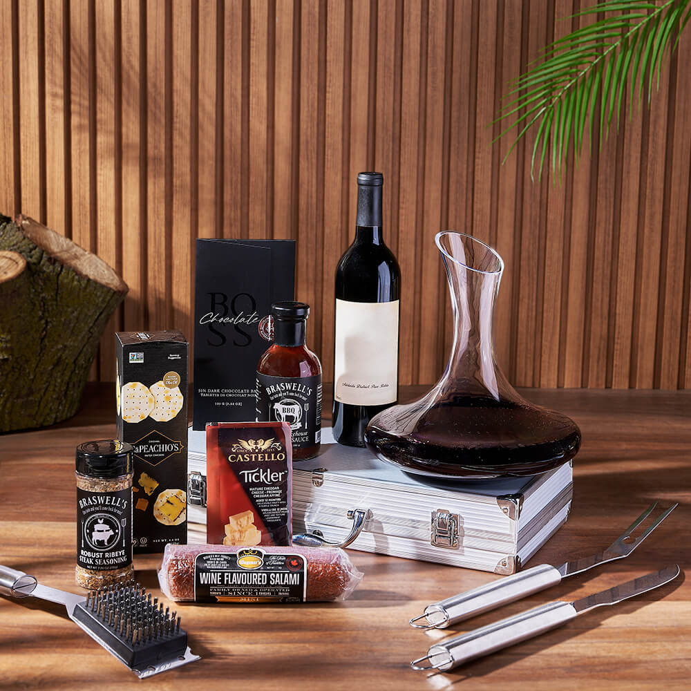 Wine & BBQ Gift Set, wine gift, wine, grilling gift, grilling, decanter gift, decanter, charcuterie gift, charcuterie, Vancouver delivery