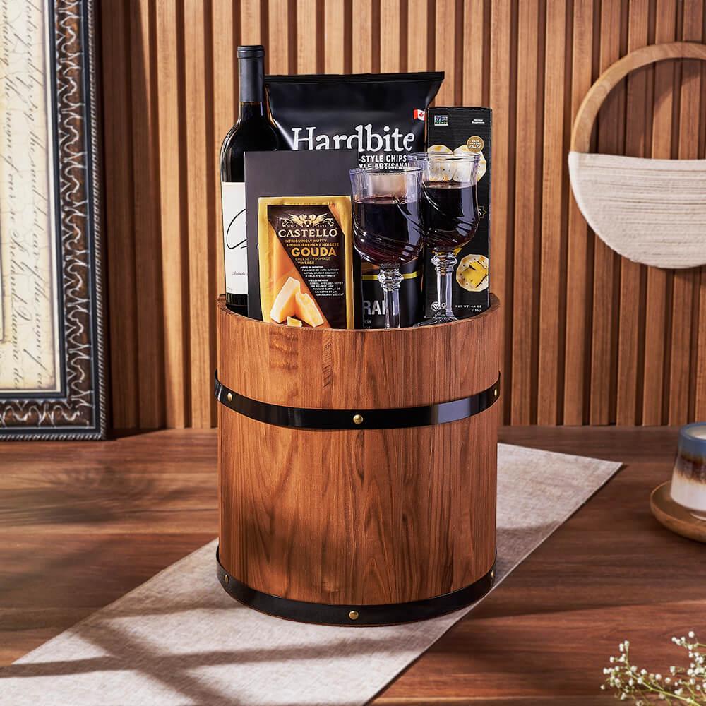 Wine &amp; Cheese Barrel, wine gift, wine, cheese gift, cheese, Vancouver delivery