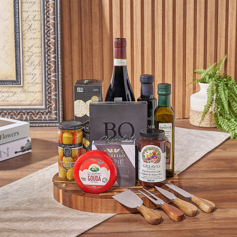 Wine &amp; Cheeseboard Gift, wine gift, wine, chocolate gift, chocolate, cheese gift, cheese, charcuterie gift, charcuterie, Vancouver delivery