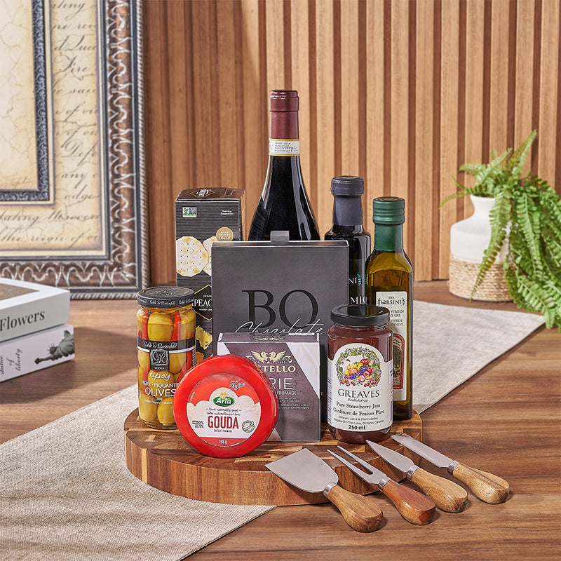 Wine & Cheeseboard Gift, wine gift, wine, chocolate gift, chocolate, cheese gift, cheese, charcuterie gift, charcuterie, Vancouver delivery