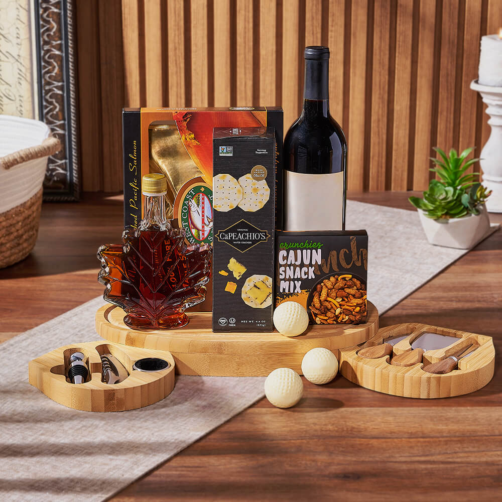 Wine & Golf Cheese Board, wine gift, wine, salmon gift, salmon, seafood gift, seafood, golf gift, golf, Vancouver delivery