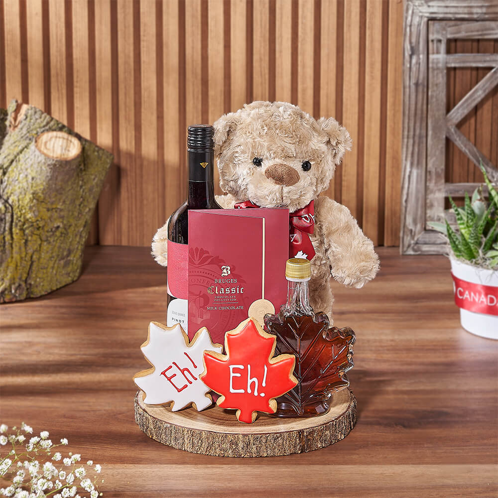 Wine &amp; Teddy Canada Day Gift, wine gift, wine, canada day gift, canada day, cookie gift, cookie, plush gift, plush, Vancouver delivery