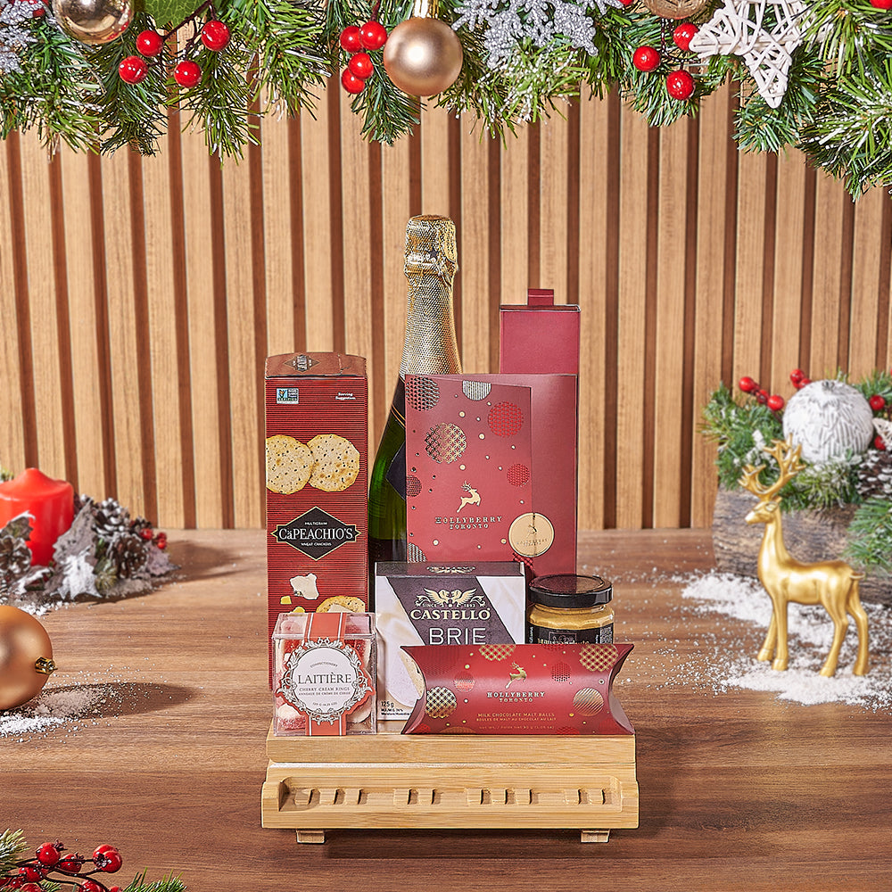 Yuletide Champagne &amp; Snack Basket, christmas gift, christmas, champagne gift, champagne, Vancouver delivery