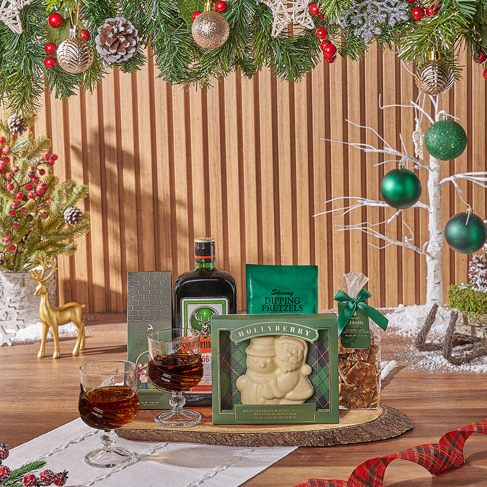 Yuletide Liquor &amp; Snack Basket, Christmas gift, Christmas, liquor gift, liquor, chocolate gift, chocolate, Vancouver delivery