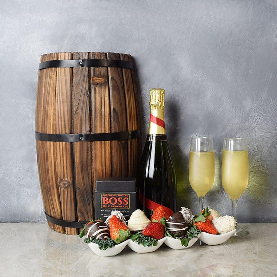 Brockton Champagne & Chocolate Dipped Strawberries Boat from Vancouver Baskets - Vancouver Delivery