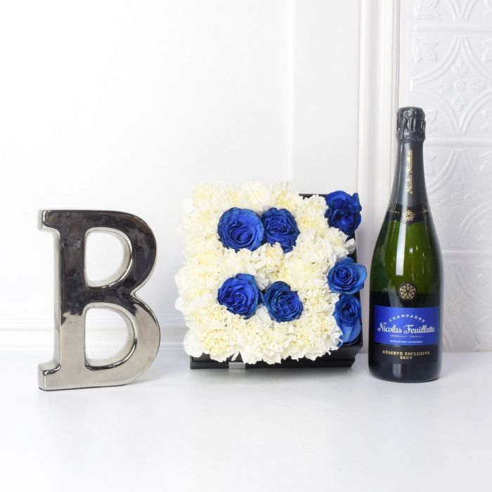 Baby Boy Flower Box with Champagne, Vancouver – how the gift is presented