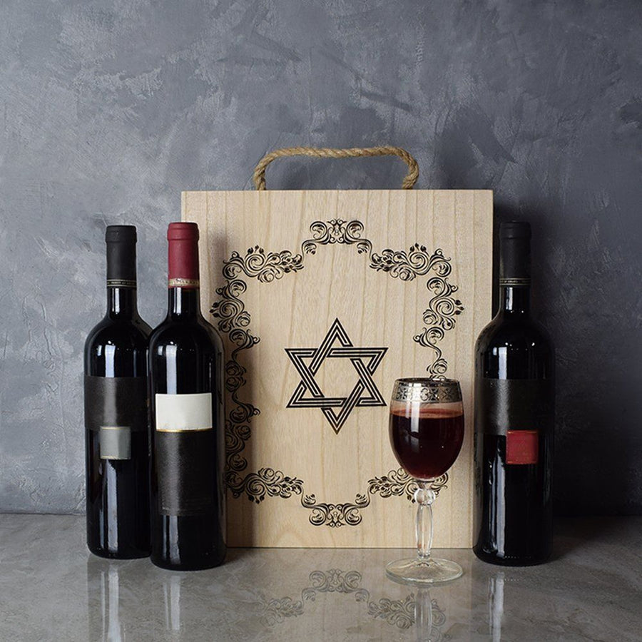 Celebrate Hanukkah or any other occasion with a selection of fine wine courtesy of the Kosher Wine Trio Gift Basket from Vancouver Baskets - Vancouver Delivery