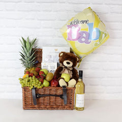 Newborn Essentials Gift Basket with Wine