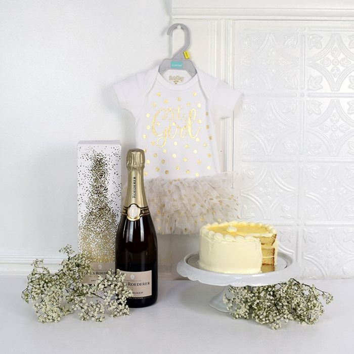 Precious Baby Girl Champagne & Cake Set from Vancouver Baskets - Champagne Gift Set - Vancouver Delivery.