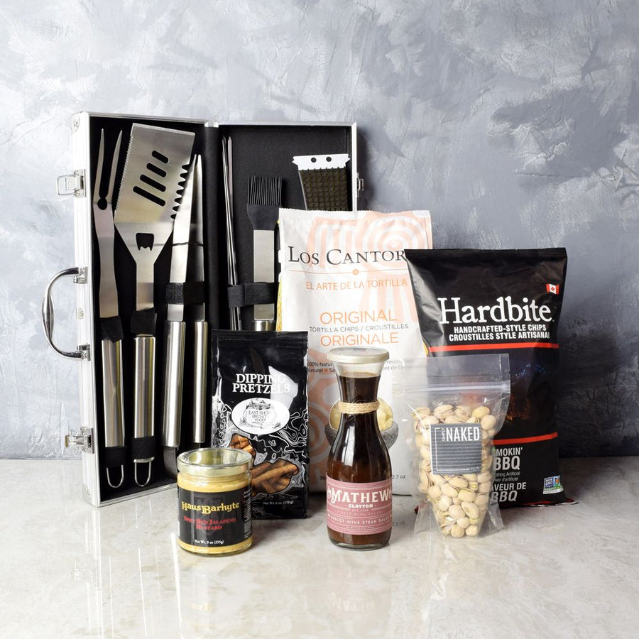 Richview Grilling Gift Basket. Featuring a range of delicious snacks and high-quality grilling tools, this set is the perfect gift for a barbecue lover. And don’t forget, you can also add more items to your basket to customize it further, like additional gourmet items, a bottle of wine or liquor, and more from Vancouver Baskets - Vancouver Delivery