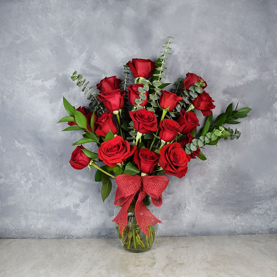 "Rosedale Valentine’s Day Vase" Bouquet of 18 Hand-Tied Red Roses in a Glass Vase from Vancouver Baskets - Vancouver Delivery