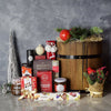 "Rustic Holiday Barrel" Pralines and Bonbons, Cherries, Yogurt Pretzels, Chocolate Truffles, Cookies, Chutney, and Crackers from Vancouver Baskets - Vancouver Delivery