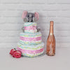  Diaper Cake with Champagne Basket, which has both handy baby items and a bottle of bubbly. The basket includes a handy three-tier diaper cake created made up of 40 diapers, along with a plush toy elephant for the baby to play with. And for the proud parents there's a bottle of fine champagne or sparkling wine (which can be upgraded or customized from our extensive selection) to make it a real celebration from Vancouver Baskets - Vancouver Delivery