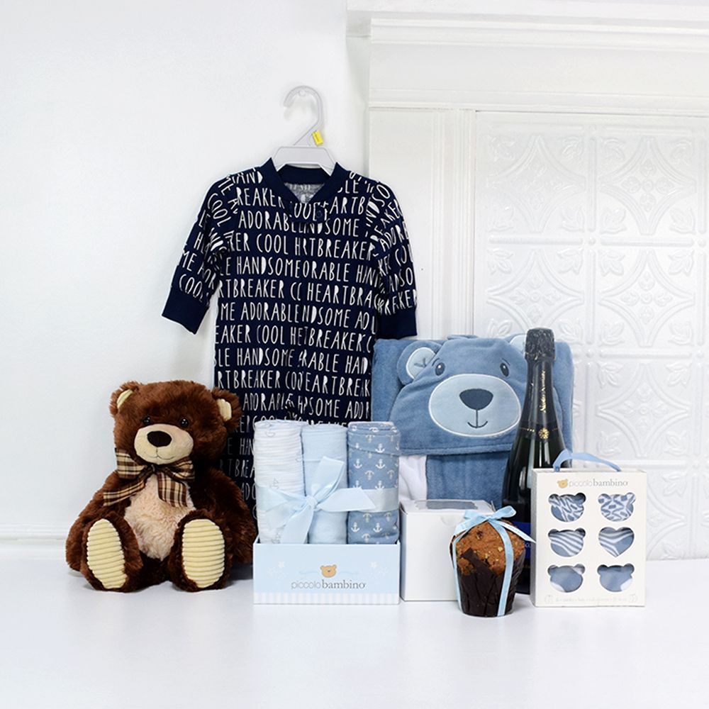 Sparkling Wine Basket with Baby Essentials – how the gift is presented