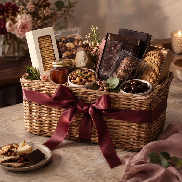Sweet & Savoury Together — anniversary gift direction, illustrative; contents vary