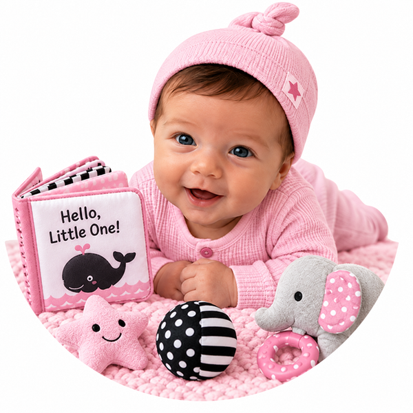Sensory Play — baby girl gift direction, illustrative; contents vary