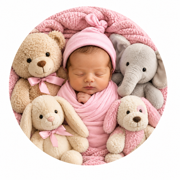 Animal Friends — baby girl gift direction, illustrative; contents vary
