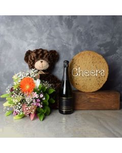Cheers Cookie & Champagne Gift Set, Cookie Gift Set, Champagne Gifts, Plush Bear, Toronto Baskets