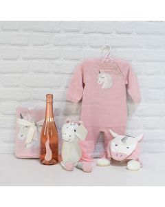 THE PINK UNICORN BABY GIRL GIFT SET, baby girl gift basket, welcome home baby gifts, new parent gifts
